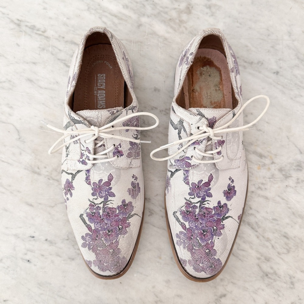 Floral Stacy Adams Dandy Oxford Shoes White Purple Canvas Mens Dress 8.5 - Picture 4 of 7